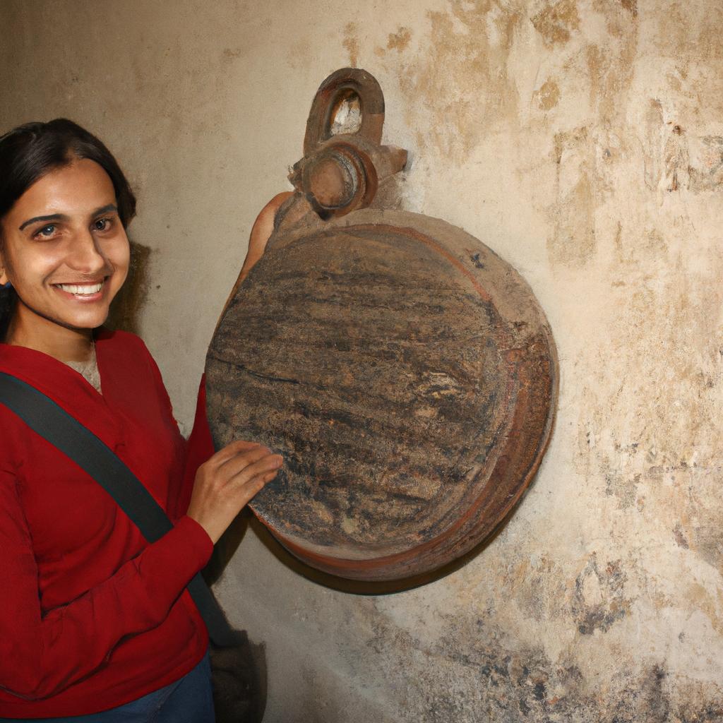 Person holding historical artifact, smiling