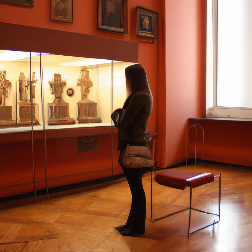 Person exploring historical museum exhibits