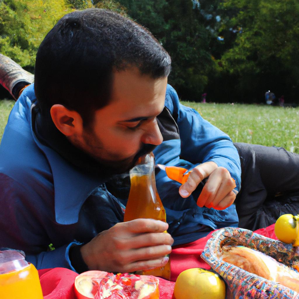 Person enjoying picnic in park