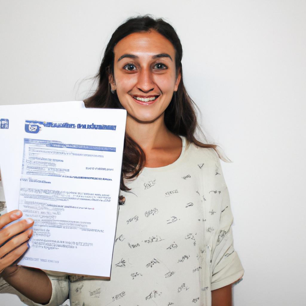 Person holding enrollment paperwork, smiling